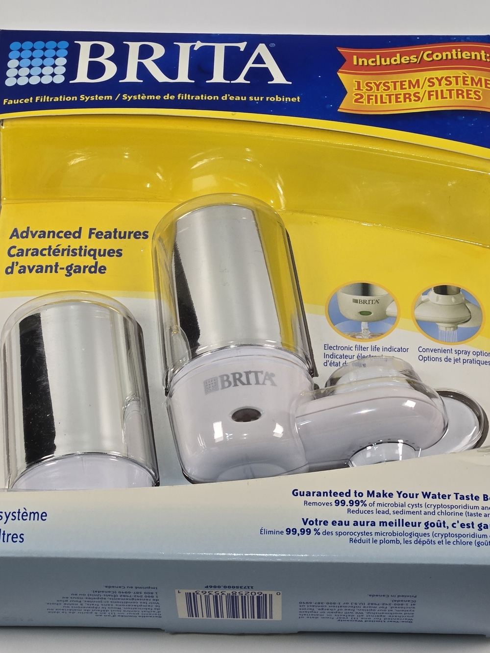 BRITA Faucet Filtration System 2 Filters Electronic Indicator White Chrome